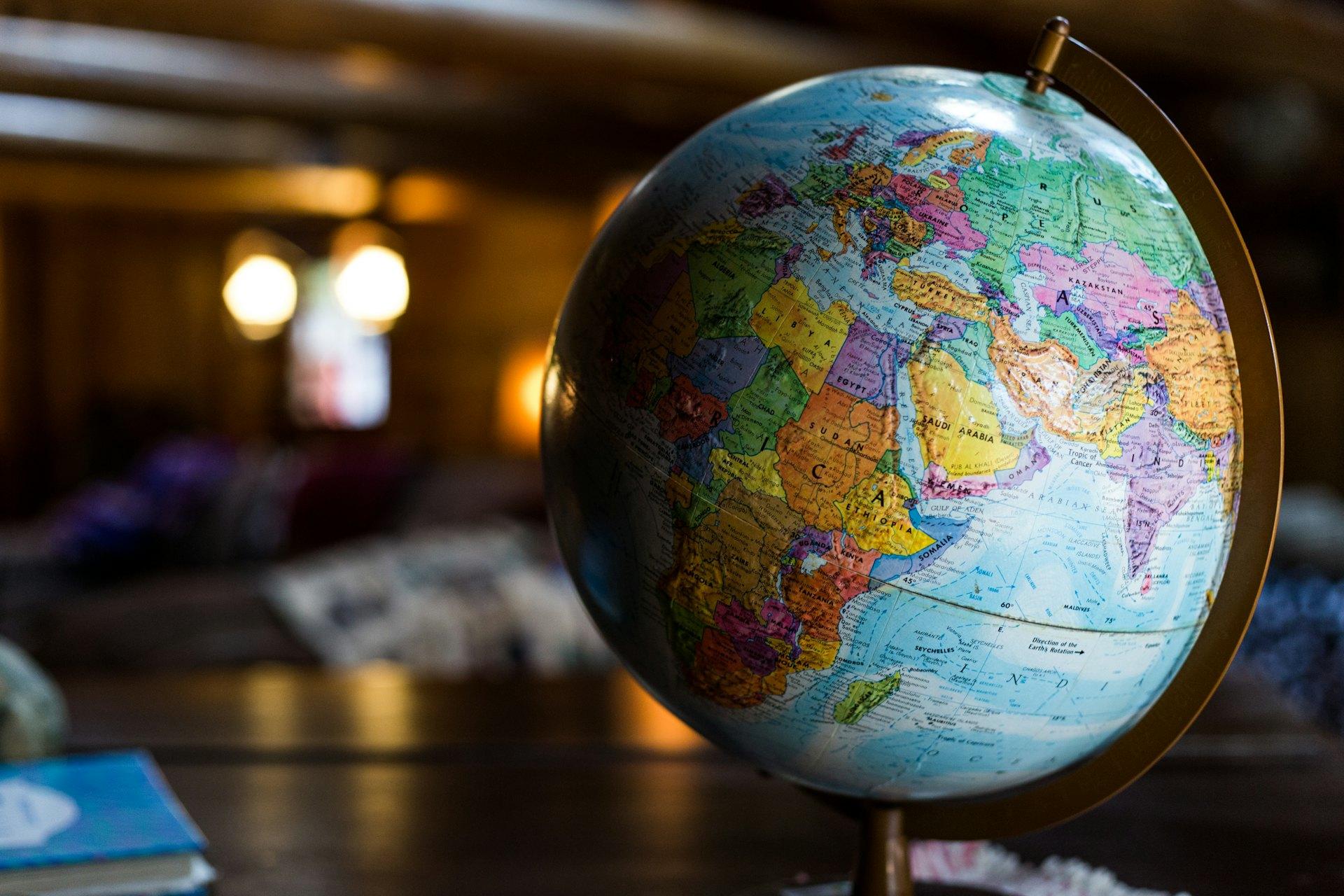 Desk globe turned to show Africa and the Arabian peninsula